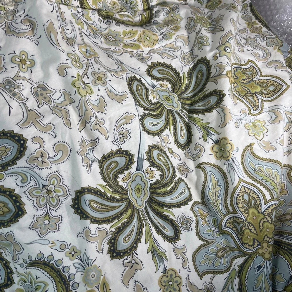 Pottery Barn Charlie Duvet Cover Full Queen Blue Green Paisley 100% Org Cotton